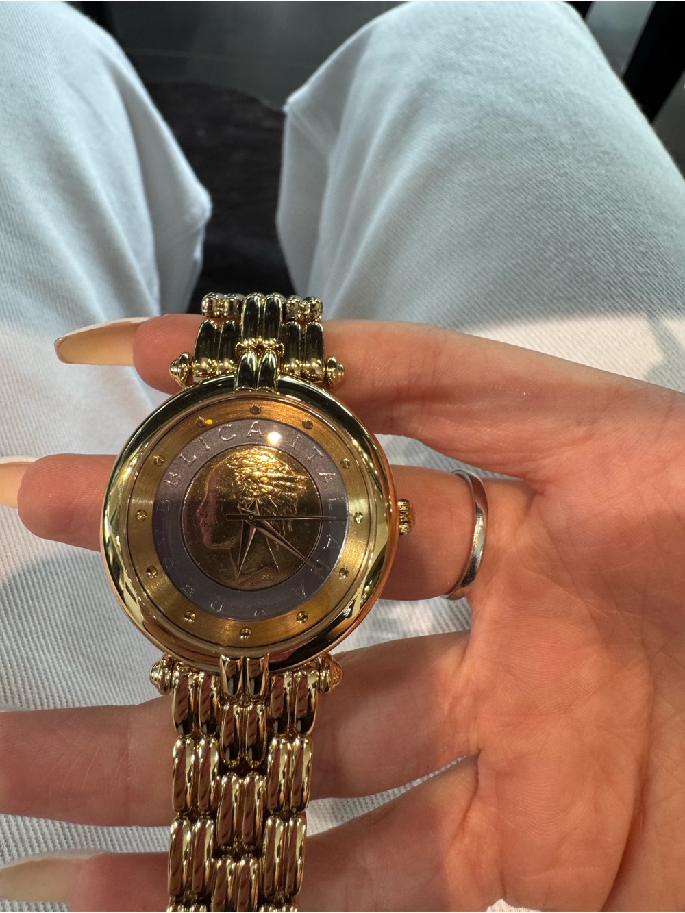New Bellezza Italian Lira Coin Dual-Tone Link Bracelet Watch